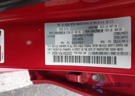 2018 Mazda Mazda3 Grand Touring from USA, damaged, VIN 3MZBN1W34JM202403